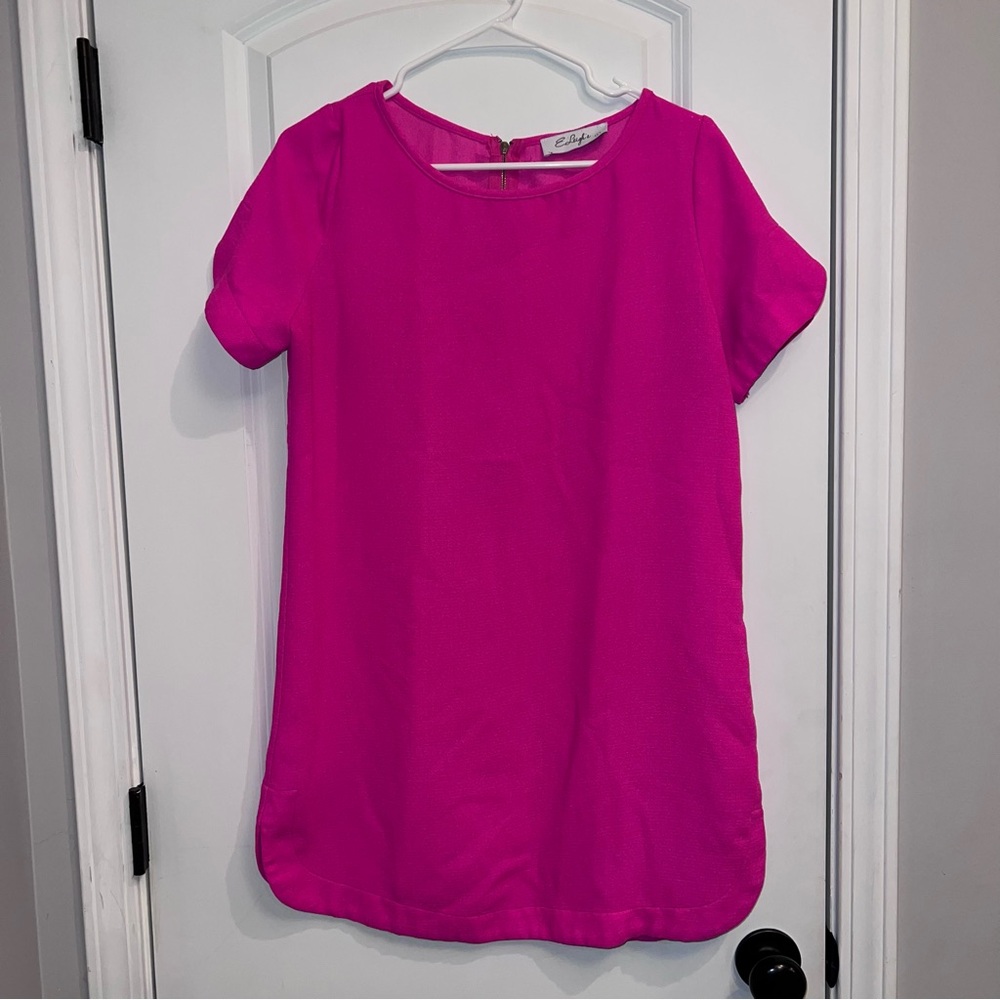 E.Leigh's L Pink Shift Dress Short Sleeve Round Neck 100% Polyester Zip